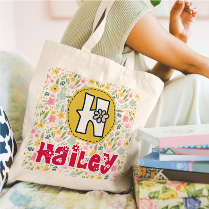 Personalisierbarer Name & & Buchstabe & Muster Schulanfang Leinen Tasche-Geschenk für Kinder