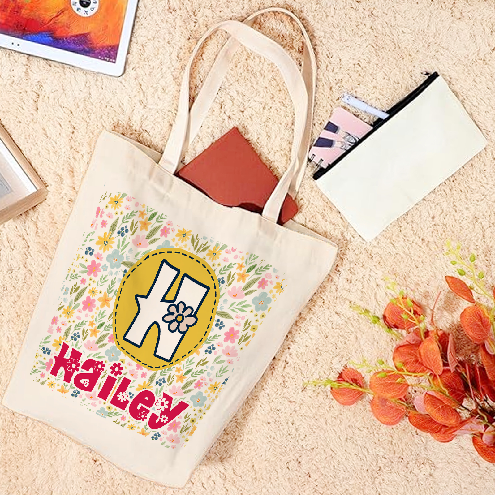 Personalisierbarer Name & & Buchstabe & Muster Schulanfang Leinen Tasche-Geschenk für Kinder