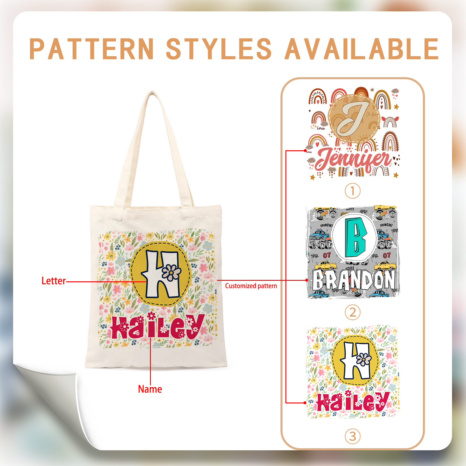 Personalisierbarer Name & & Buchstabe & Muster Schulanfang Leinen Tasche-Geschenk für Kinder