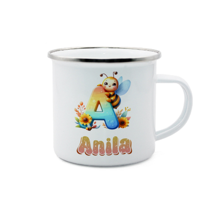 Emaille Tasse-Personalisierter Name & Buchstabe Biene Einhorn Becher - Geschenk zum Schulanfang