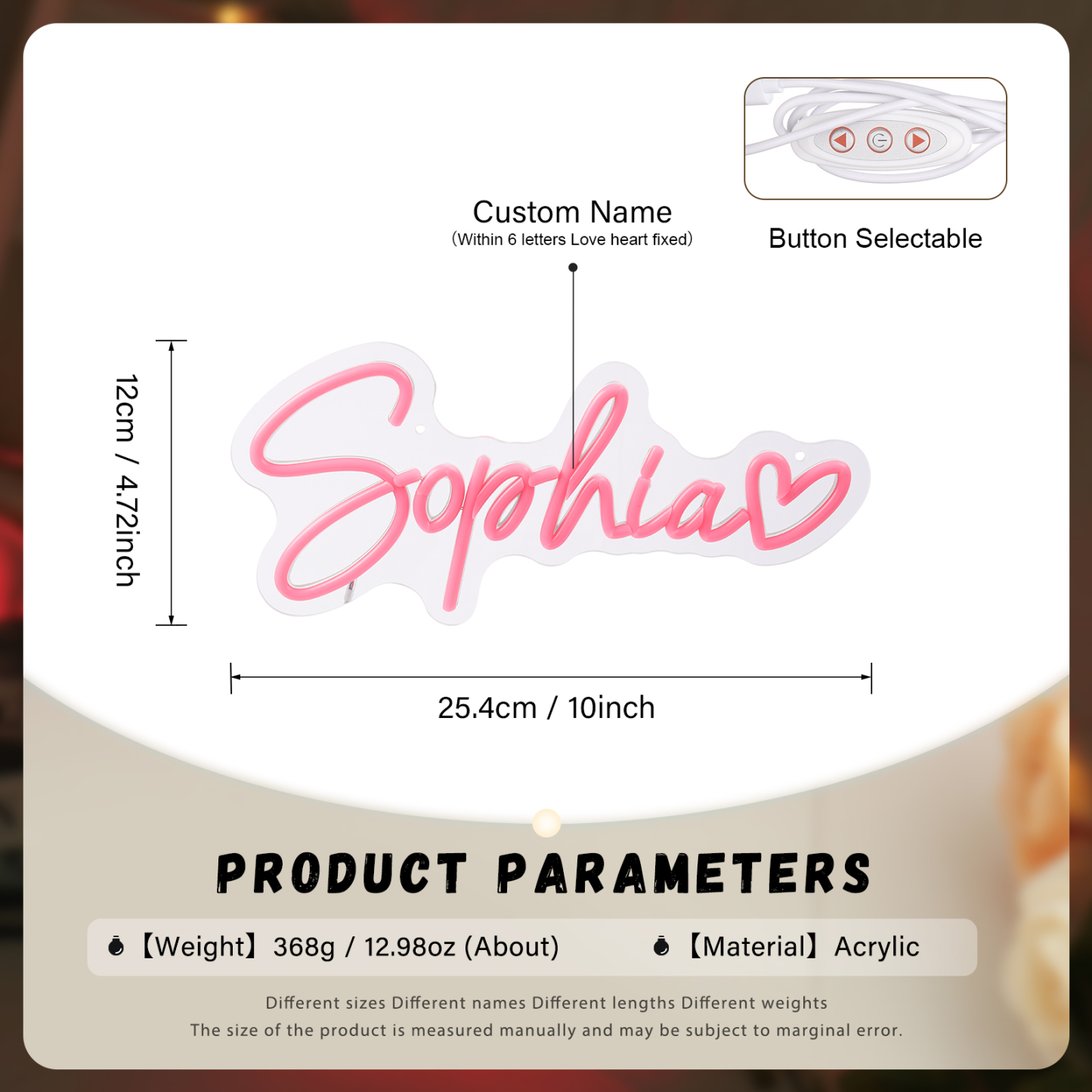 Personalisierbares mit 6 Wunsch Buchstaben Acryl Neonlicht in Pink - Verschiedene Größen