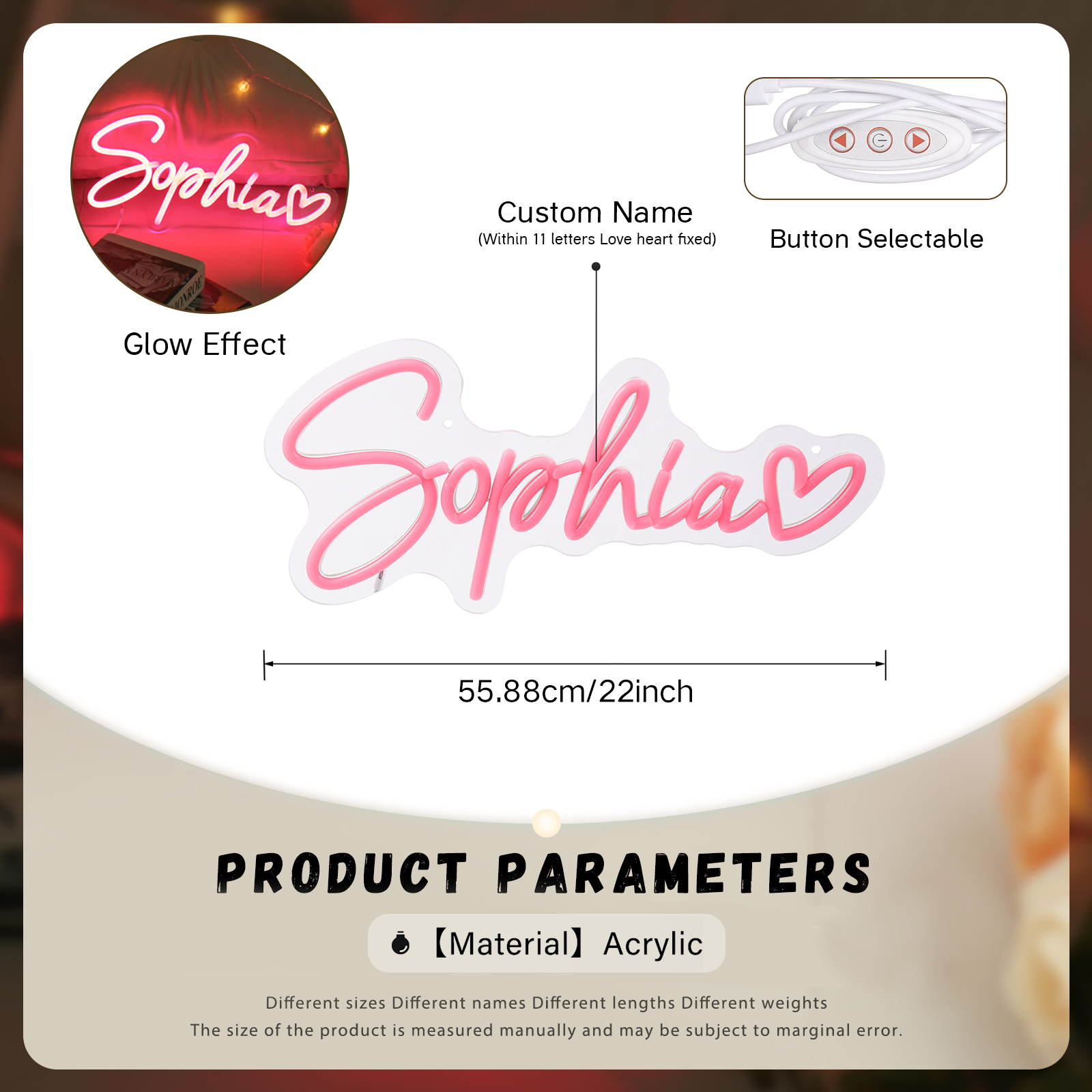 Personalisierbare 1 Name Acryl Neonlicht in Pink - Verschiedene Größen