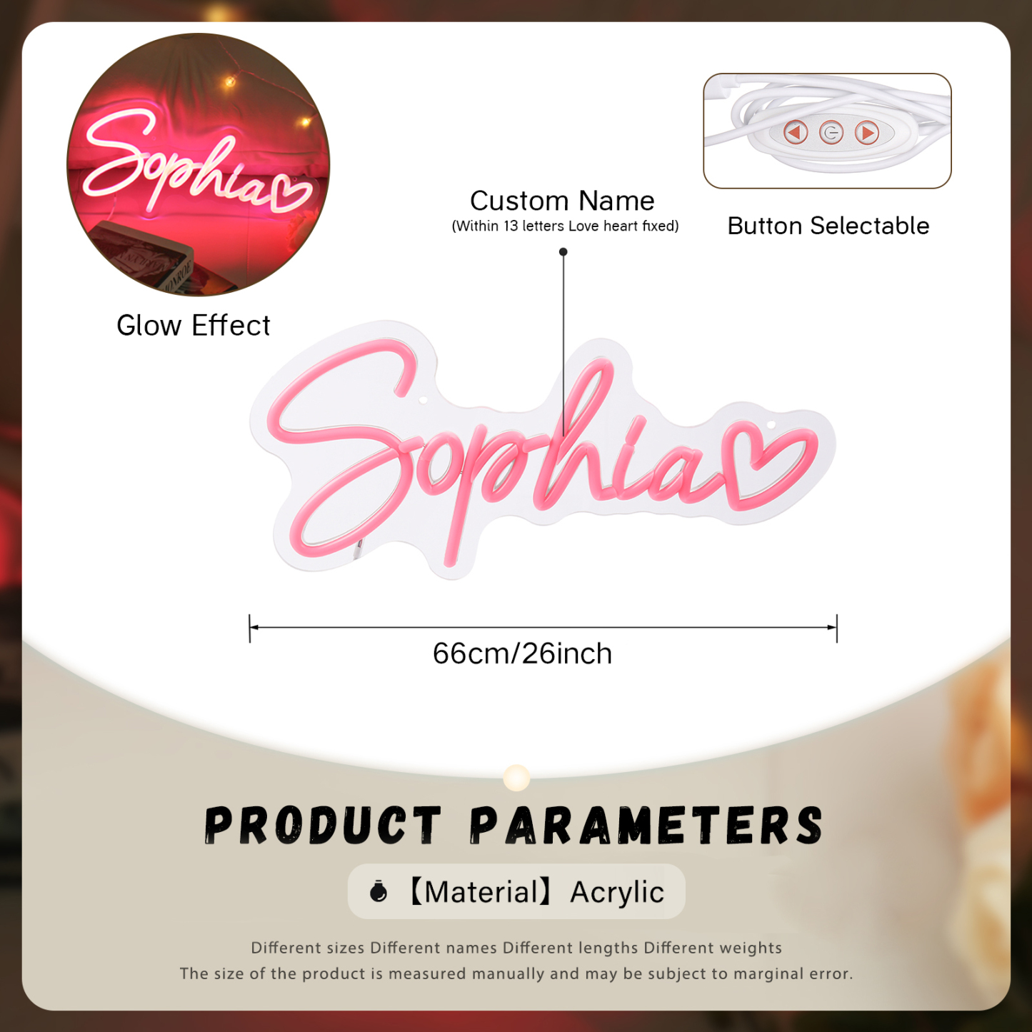 Personalisierbare 1 Name  Acryl Neonlicht  in Pink - Verschiedene Größen