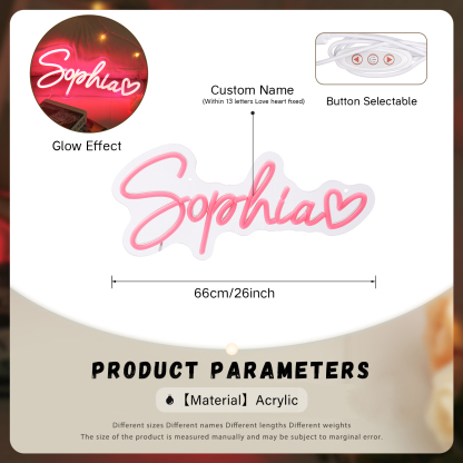 Personalisierbare 1 Name  Acryl Neonlicht  in Pink - Verschiedene Größen