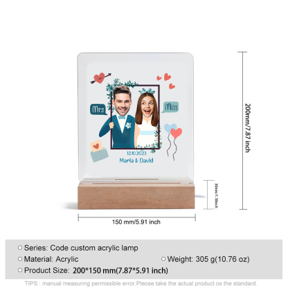 Personalisierte 2 Namen & Datum & 2 Fotos Paar Avataren Acryl Nachtlicht – LED-Nachtlampe für Paar