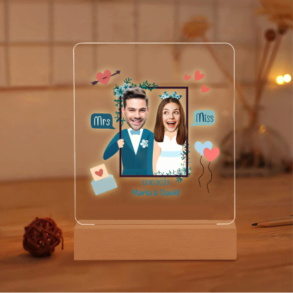 Personalisierte 2 Namen & Datum & 2 Fotos Paar Avataren Acryl Nachtlicht – LED-Nachtlampe für Paar