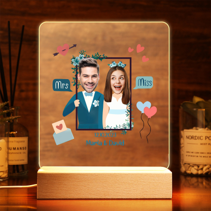 Personalisierte 2 Namen & Datum & 2 Fotos Paar Avataren Acryl Nachtlicht – LED-Nachtlampe für Paar