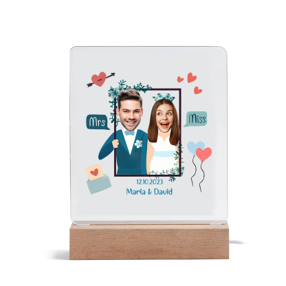 Personalisierte 2 Namen & Datum & 2 Fotos Paar Avataren Acryl Nachtlicht – LED-Nachtlampe für Paar