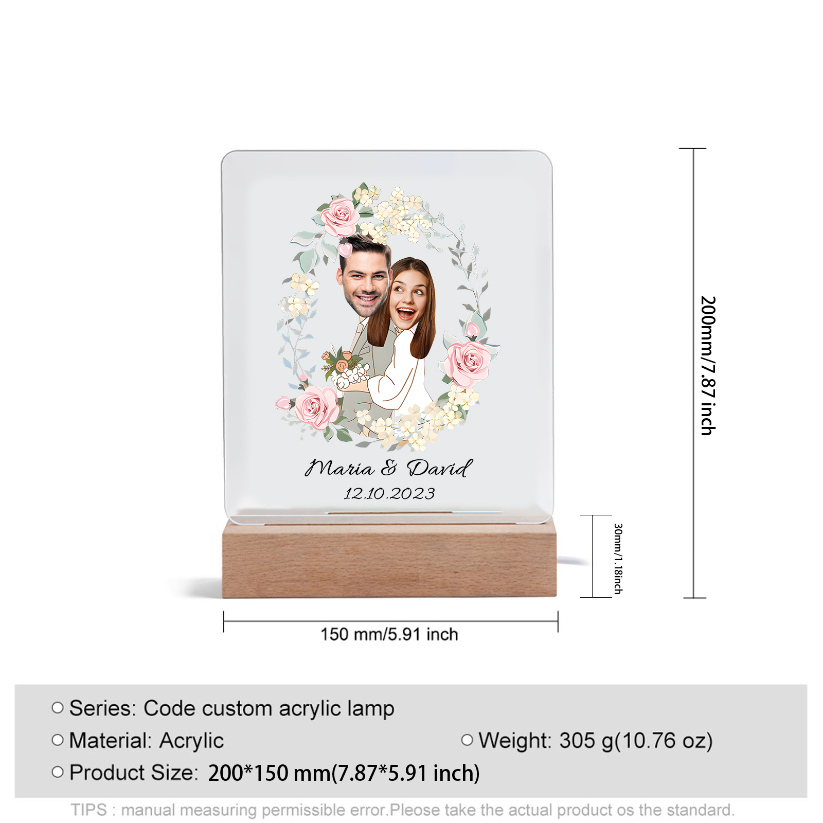 Personalisierte 2 Namen & Datum & 2 Fotos Paar Avataren Acryl Nachtlicht – LED-Nachtlampe für Paar