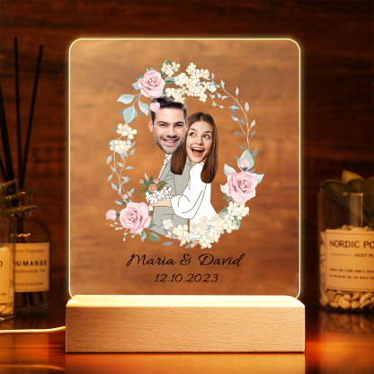 Personalisierte 2 Namen & Datum & 2 Fotos Paar Avataren Acryl Nachtlicht – LED-Nachtlampe für Paar