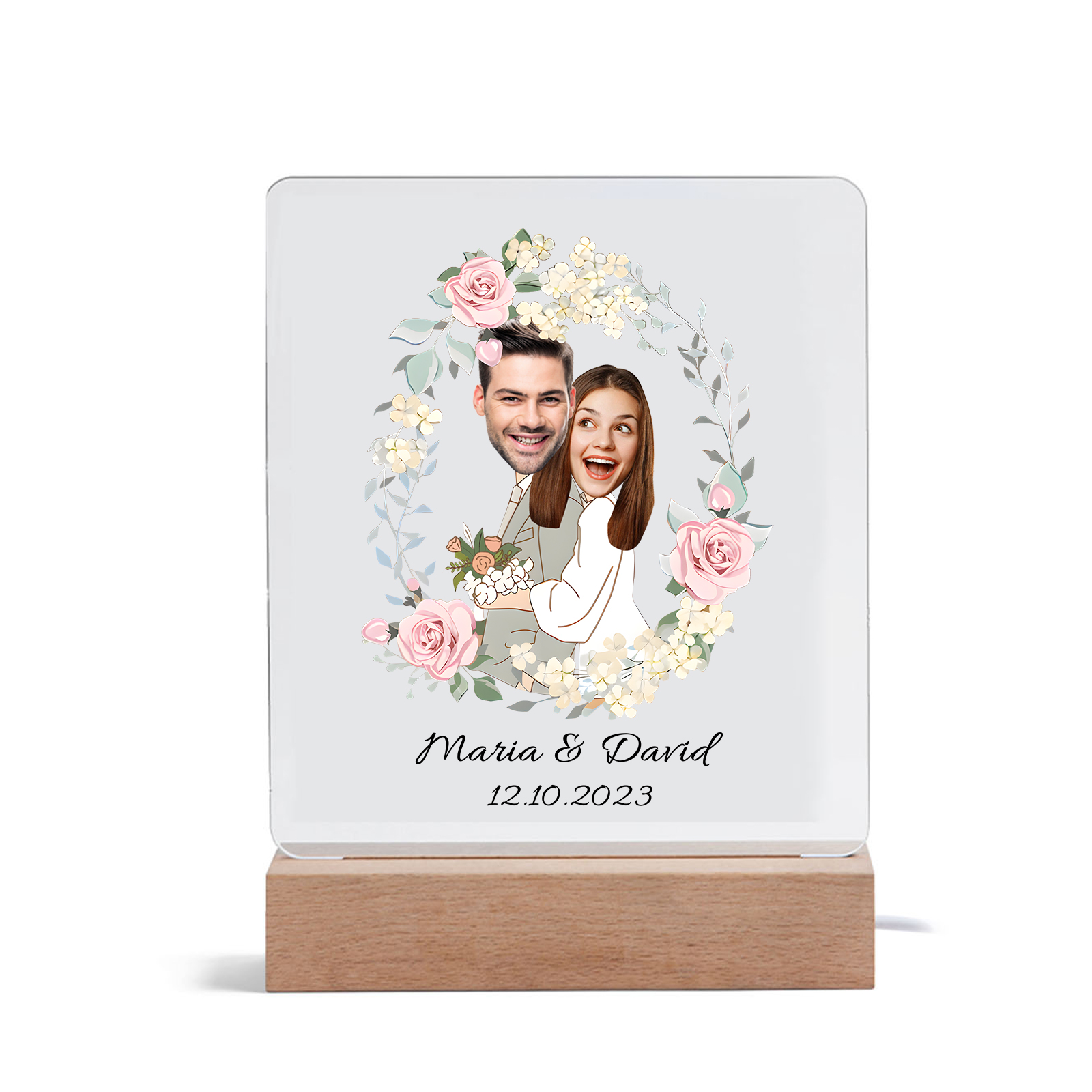 Personalisierte 2 Namen & Datum & 2 Fotos Paar Avataren Acryl Nachtlicht – LED-Nachtlampe für Paar