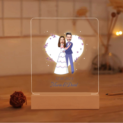 Personalisierte 2 Namen & Datum & 2 Fotos Paar Avataren Acryl Nachtlicht – LED-Nachtlampe für Paar