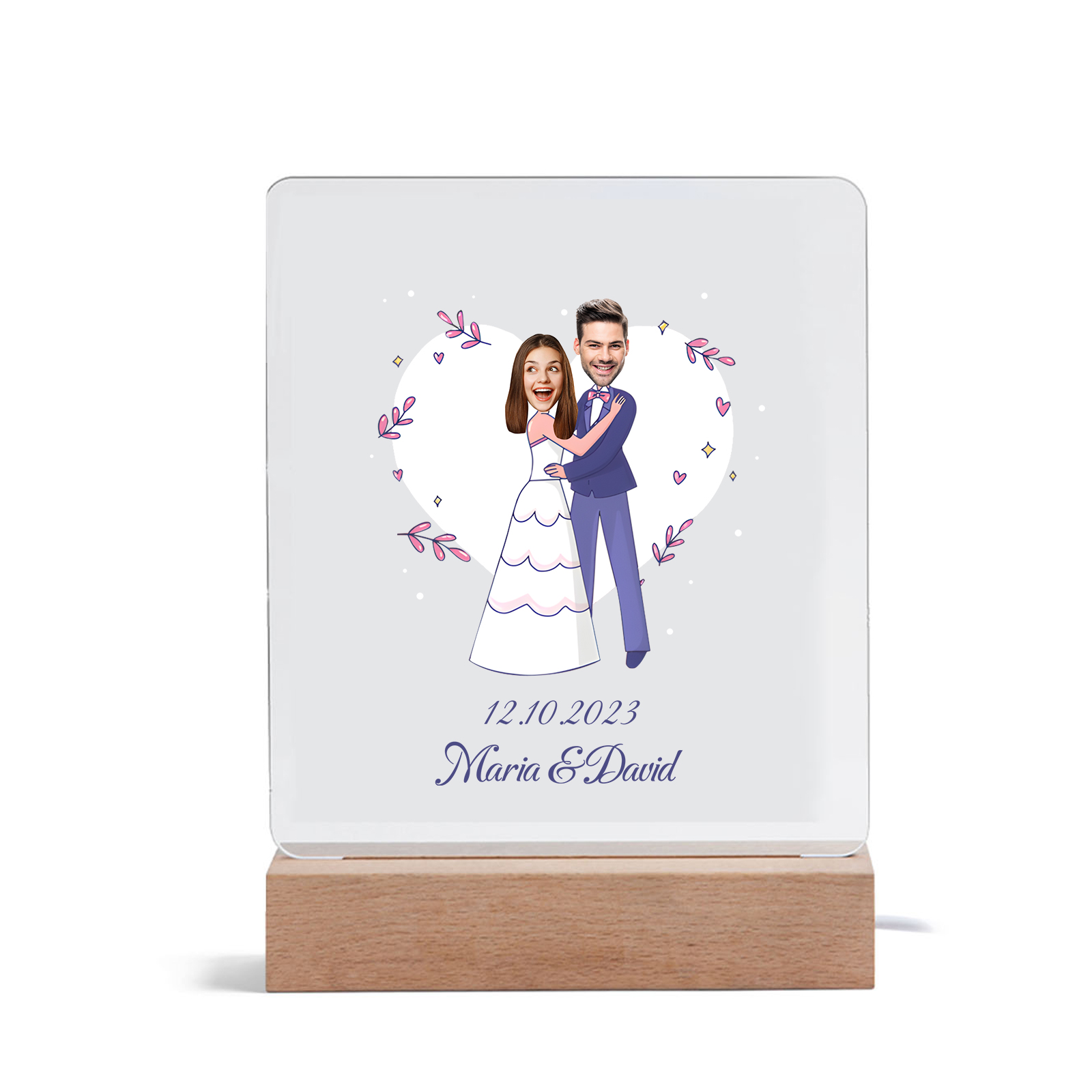 Personalisierte 2 Namen & Datum & 2 Fotos Paar Avataren Acryl Nachtlicht – LED-Nachtlampe für Paar