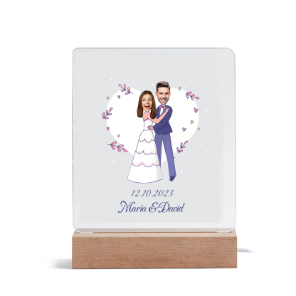 Personalisierte 2 Namen & Datum & 2 Fotos Paar Avataren Acryl Nachtlicht – LED-Nachtlampe für Paar