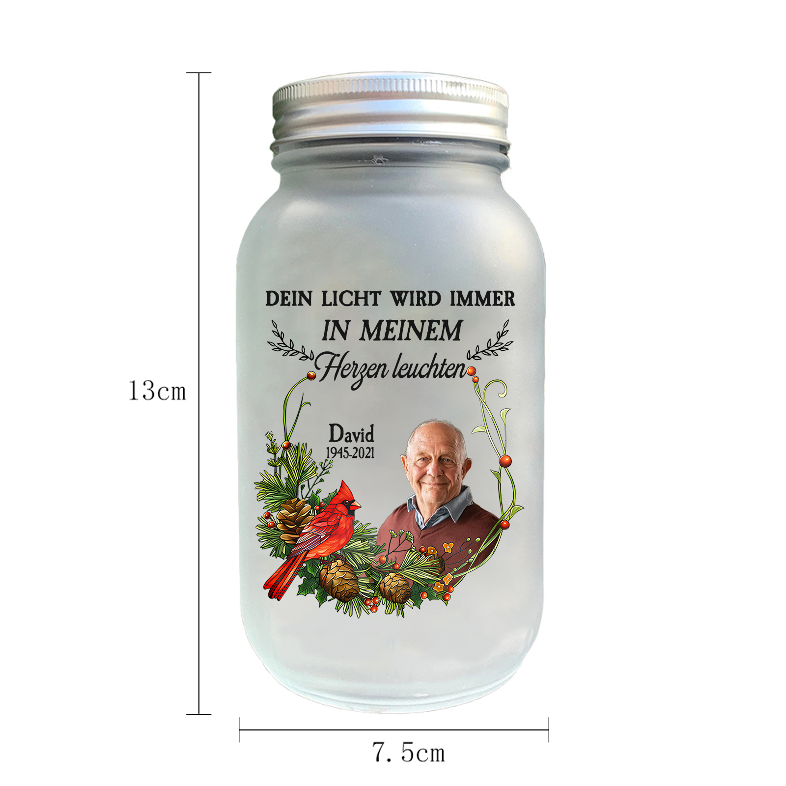 Personalisierte 1 Name & Foto& Datum Licht-Dein Licht wird immer in meinem Herzen leuchten-Gedenken Glasflaschen Weihnachten Licht Familie