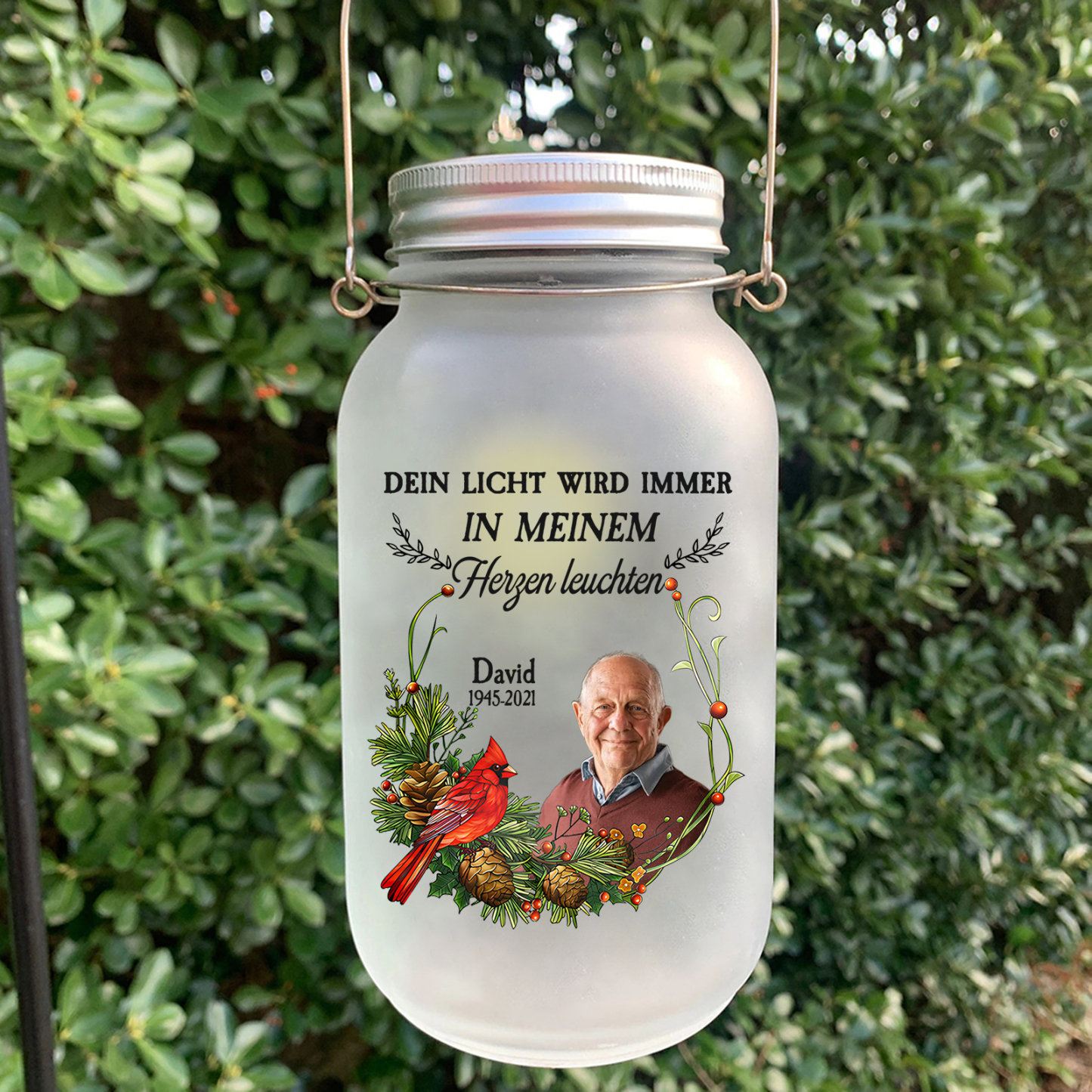 Personalisierte 1 Name & Foto& Datum Licht-Dein Licht wird immer in meinem Herzen leuchten-Gedenken Glasflaschen Weihnachten Licht Familie