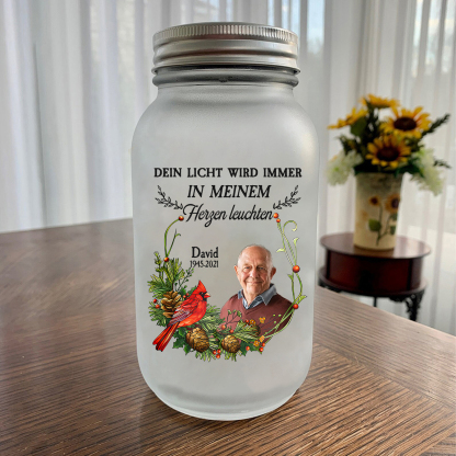 Personalisierte 1 Name & Foto& Datum Licht-Dein Licht wird immer in meinem Herzen leuchten-Gedenken Glasflaschen Weihnachten Licht Familie