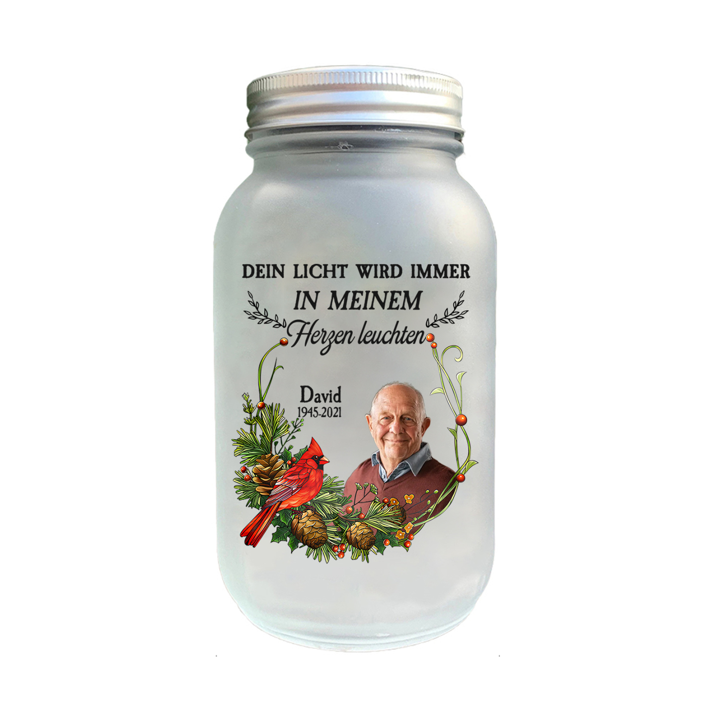 Personalisierte 1 Name & Foto& Datum Licht-Dein Licht wird immer in meinem Herzen leuchten-Gedenken Glasflaschen Weihnachten Licht Familie