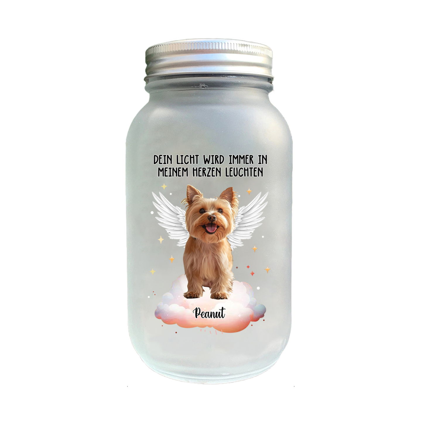 Personalisierter 1 Name& Foto Flügel Licht-Dein Licht wird immer in meinem Herzen leuchten-Gedenken Glasflaschen Weihnachten Licht Haustier