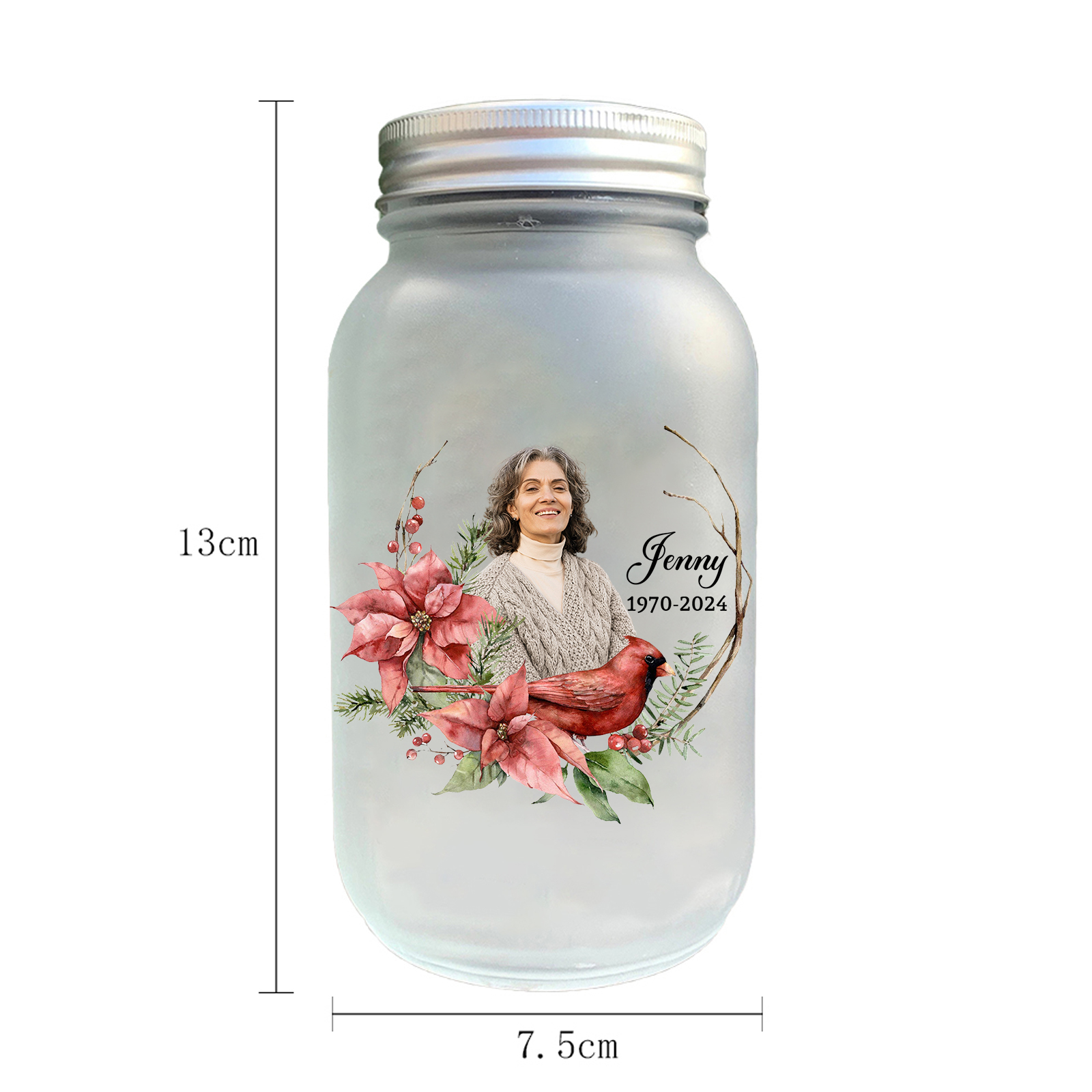 Personalisierter 1 Name & Foto& Datum Licht mit Vogel-Ich bin immer bei Dir-Gedenken Glasflaschen Weihnachten Licht Familie