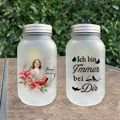 Personalisierter 1 Name & Foto& Datum Licht mit Vogel-Ich bin immer bei Dir-Gedenken Glasflaschen Weihnachten Licht Familie