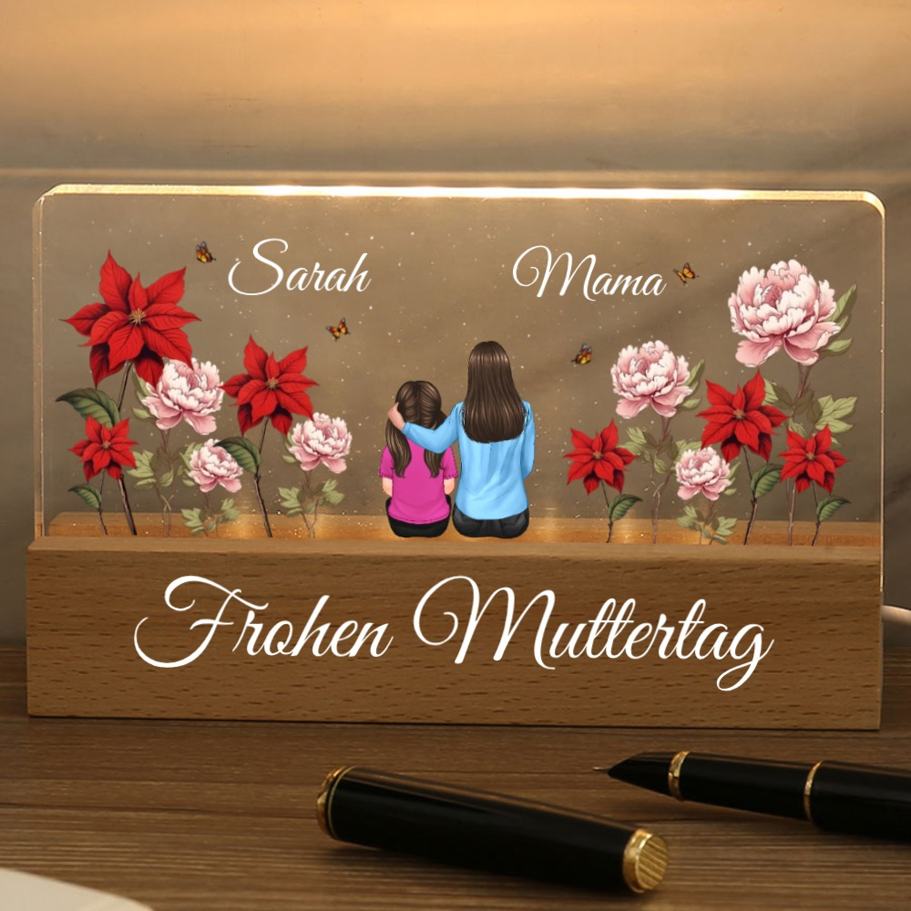Personalisierte Namen & Blumen Elefant Nachtlicht Geschenk für Mutter zum Muttertag