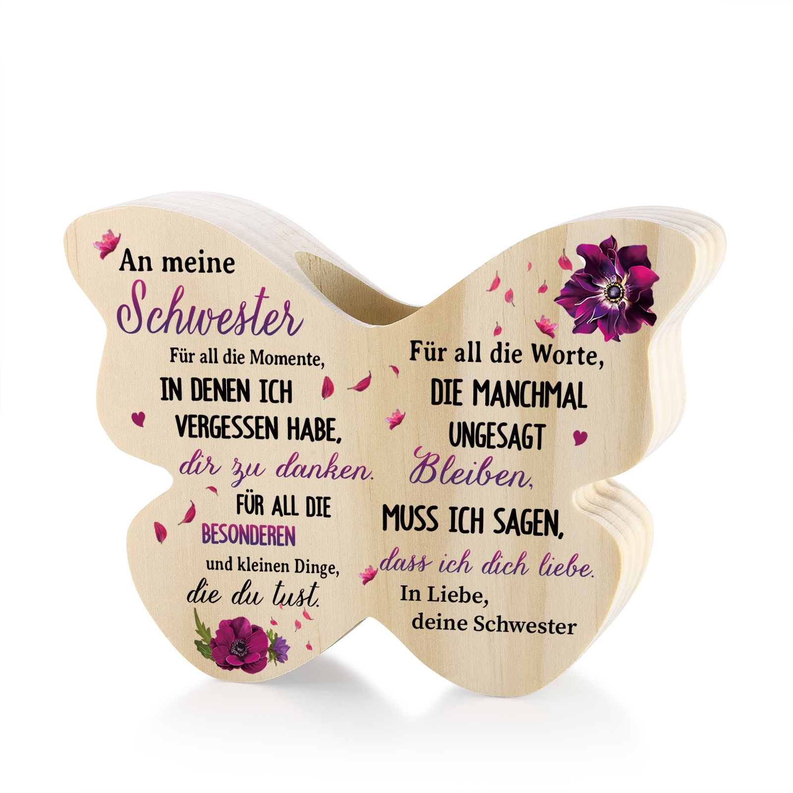 Personalisierter Schmetterlings-Kerzenhalter -An meine Schwester- Holz Kerzenhalter für Schwester