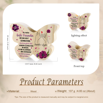 Schmetterlingsförmiger Kerzenhalter-Personalisierte 2 Namen - An meine beste Freundin - Kerzenhalter für beste Freundin