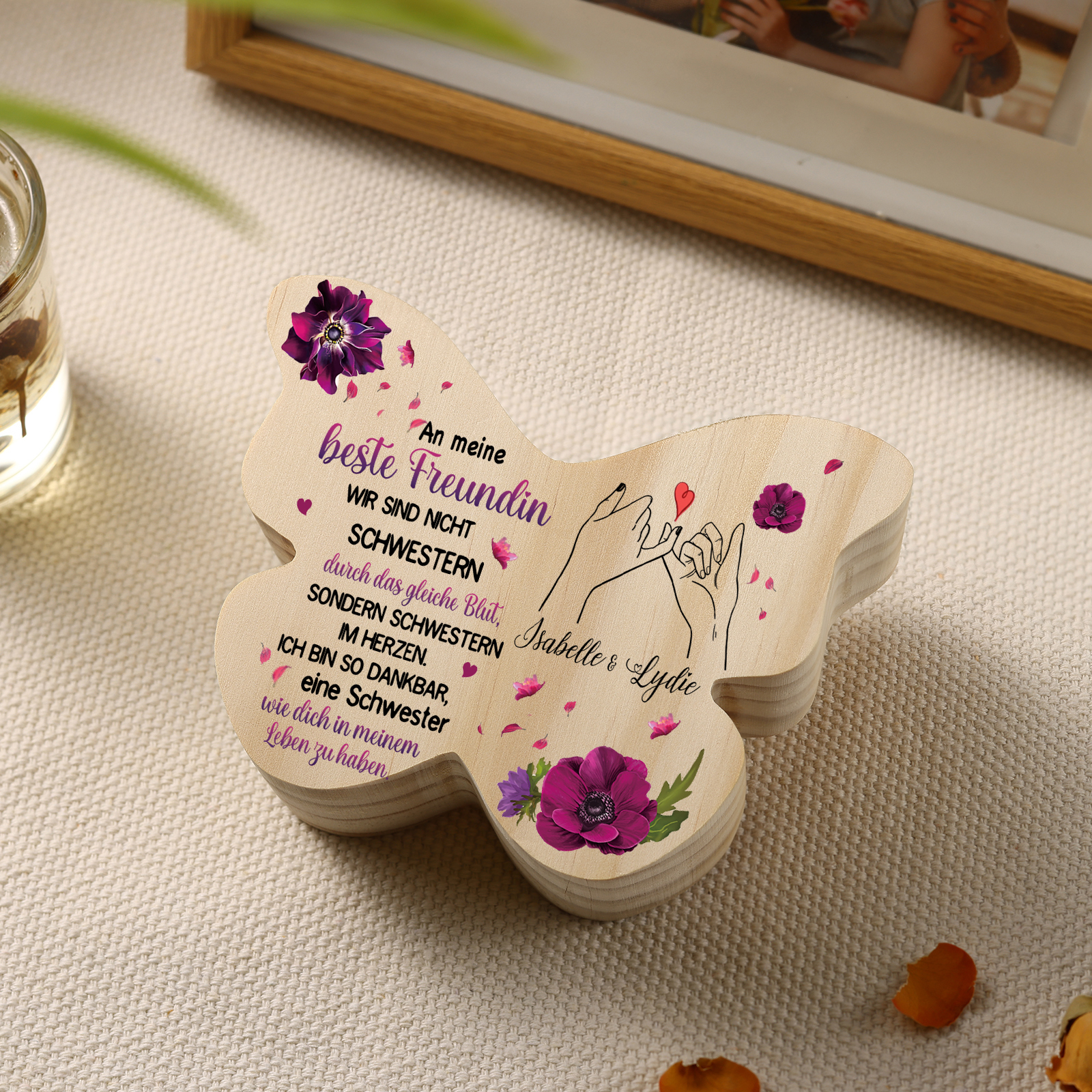 Schmetterlingsförmiger Kerzenhalter-Personalisierte 2 Namen - An meine beste Freundin - Kerzenhalter für beste Freundin