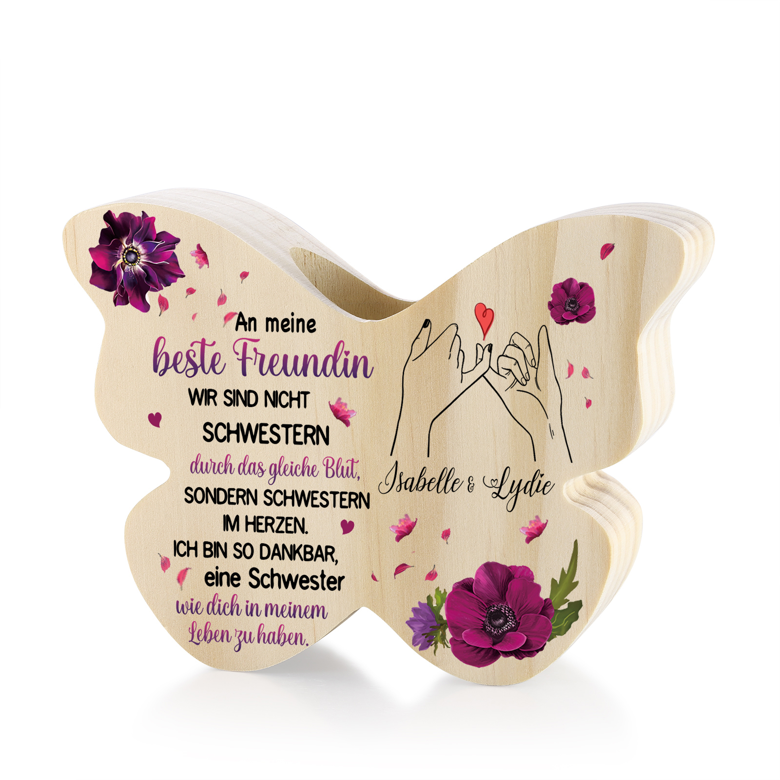 Schmetterlingsförmiger Kerzenhalter-Personalisierte 2 Namen - An meine beste Freundin - Kerzenhalter für beste Freundin