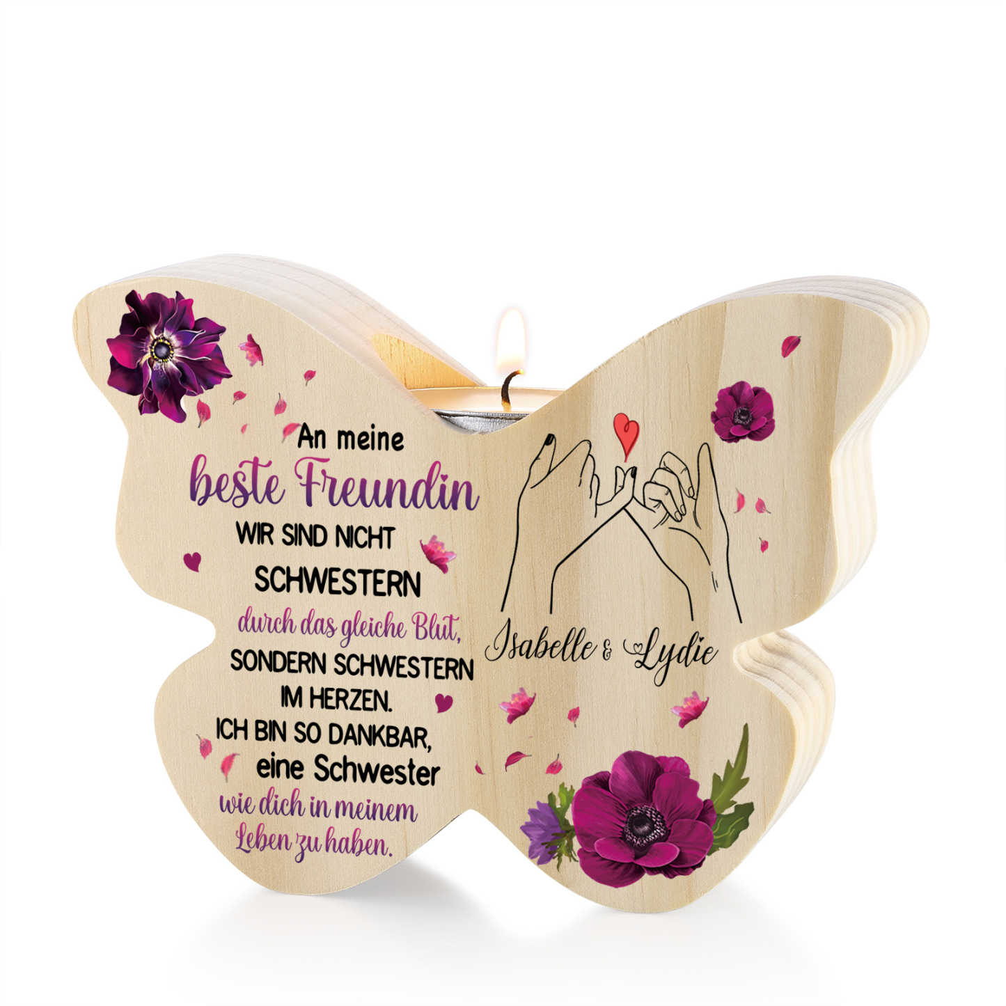 Schmetterlingsförmiger Kerzenhalter-Personalisierte 2 Namen - An meine beste Freundin - Kerzenhalter für beste Freundin