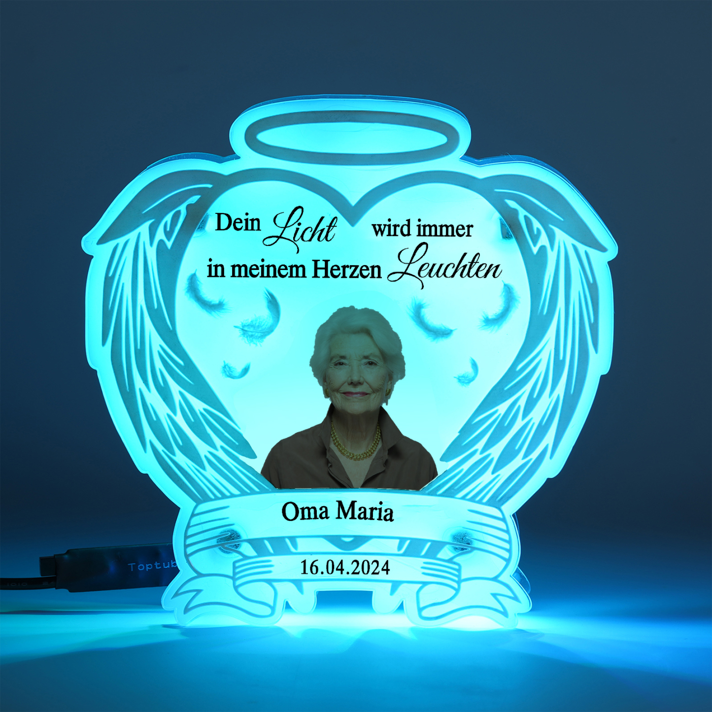 Personalisierter 1 Name & Foto & Datum Acryl Gedenk-Nachtlicht mit 16 Farben – Dein Licht wird immer in meinem Herzen leuchten – Ein Licht der Erinnerung