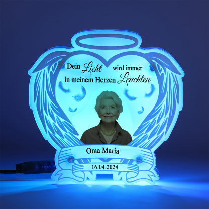 Personalisierter 1 Name & Foto & Datum Acryl Gedenk-Nachtlicht mit 16 Farben – Dein Licht wird immer in meinem Herzen leuchten – Ein Licht der Erinnerung