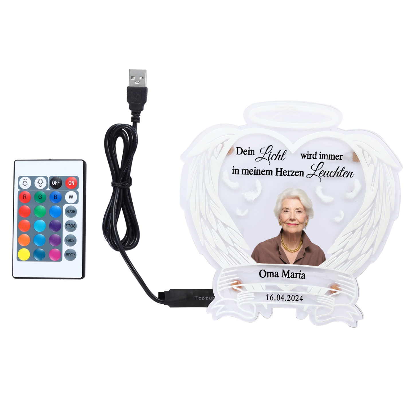 Personalisierter 1 Name & Foto & Datum Acryl Gedenk-Nachtlicht mit 16 Farben – Dein Licht wird immer in meinem Herzen leuchten – Ein Licht der Erinnerung