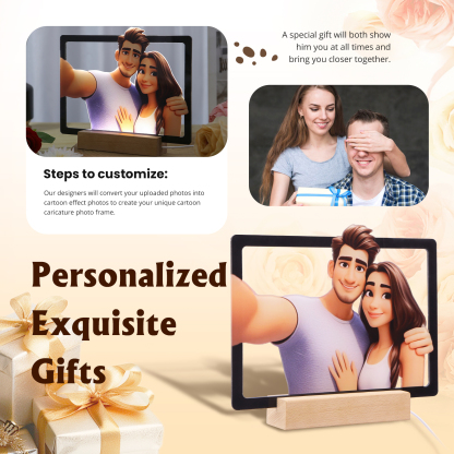 Personalisiertes Foto Acryl Comic-Fotodisplay mit LED-Beleuchtung Licht Schreibtisch Dekoration für Partener Paar