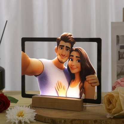 Personalisiertes Foto Acryl Comic-Fotodisplay mit LED-Beleuchtung Licht Schreibtisch Dekoration für Partener Paar