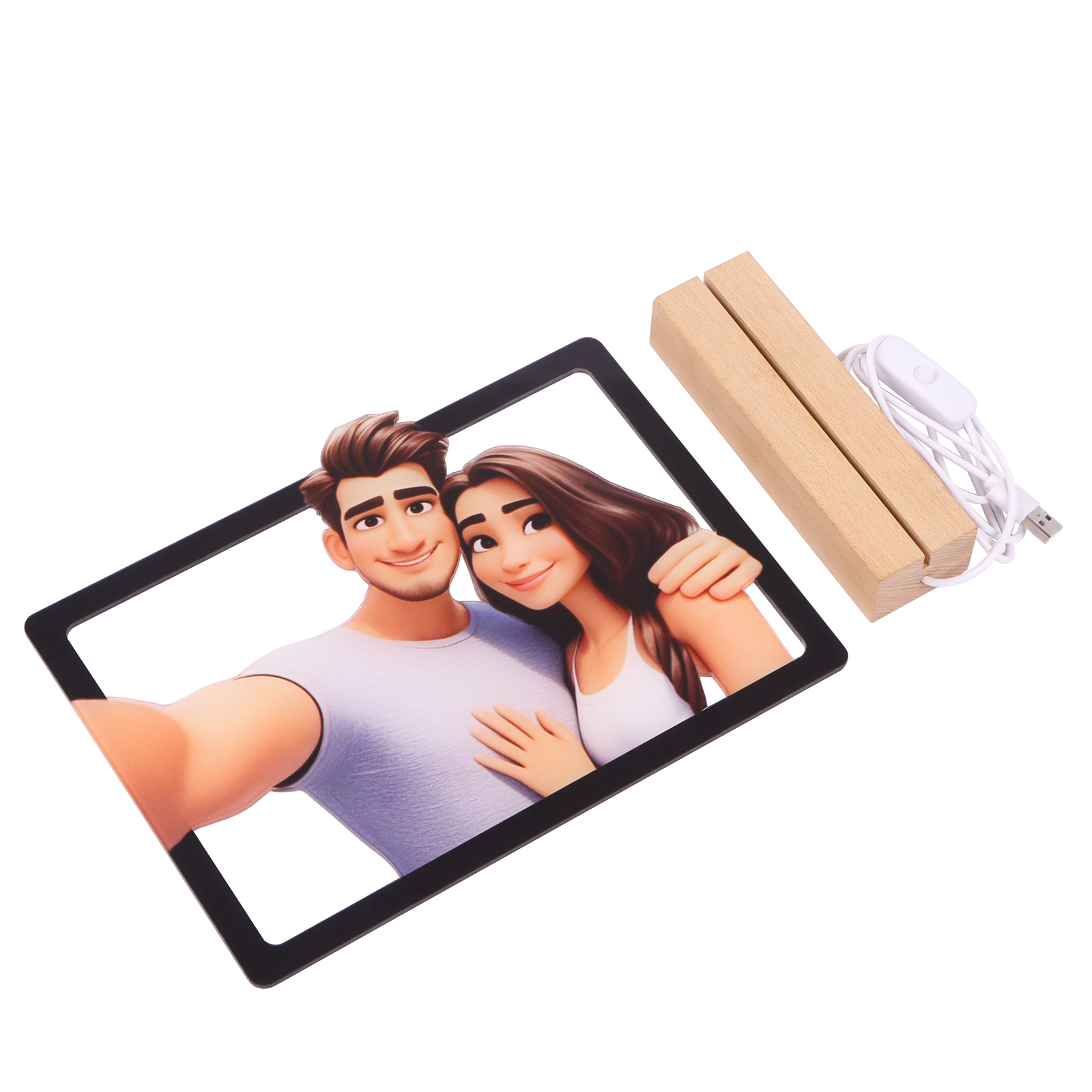 Personalisiertes Foto Acryl Comic-Fotodisplay mit LED-Beleuchtung Licht Schreibtisch Dekoration für Partener Paar
