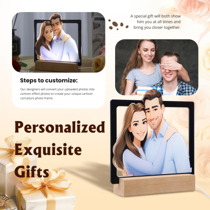 Personalisiertes Foto Acryl Comic-Fotodisplay mit LED-Beleuchtung Licht Schreibtisch Dekoration für Partener Paar