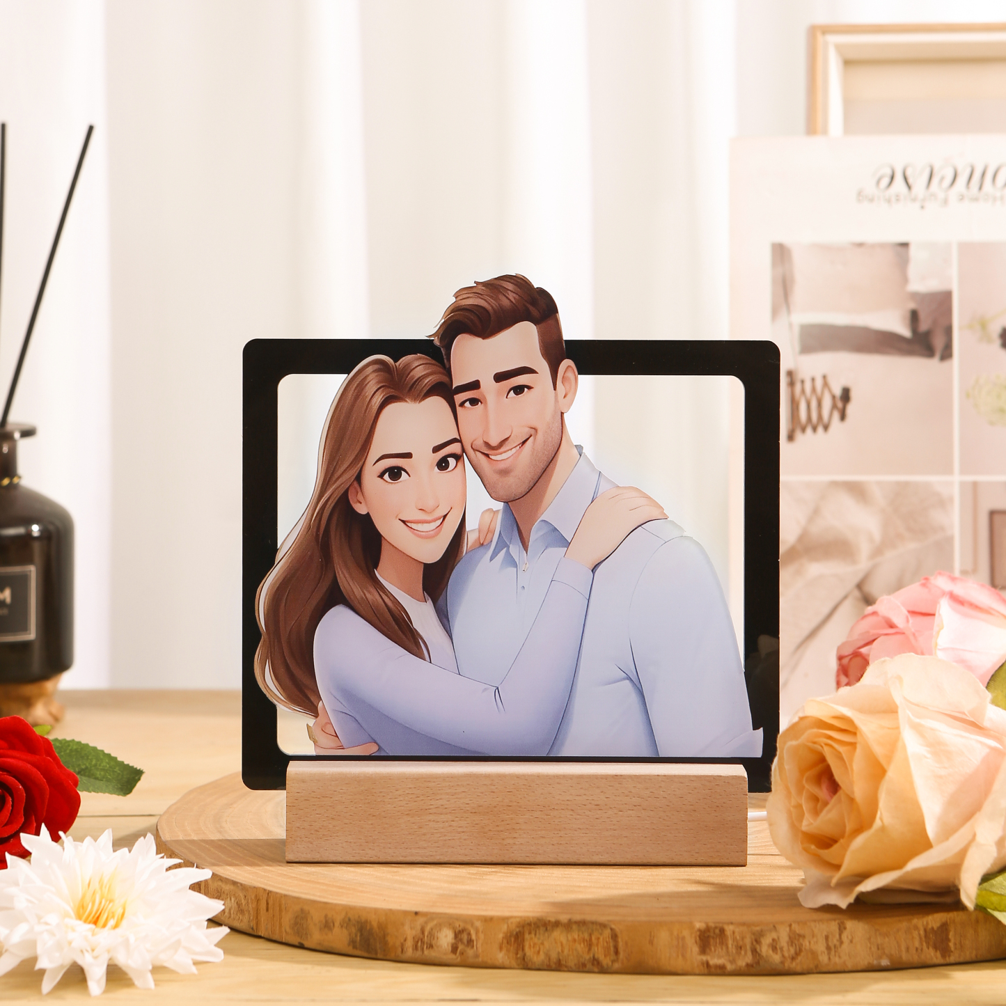 Personalisiertes Foto Acryl Comic-Fotodisplay mit LED-Beleuchtung Licht Schreibtisch Dekoration für Partener Paar