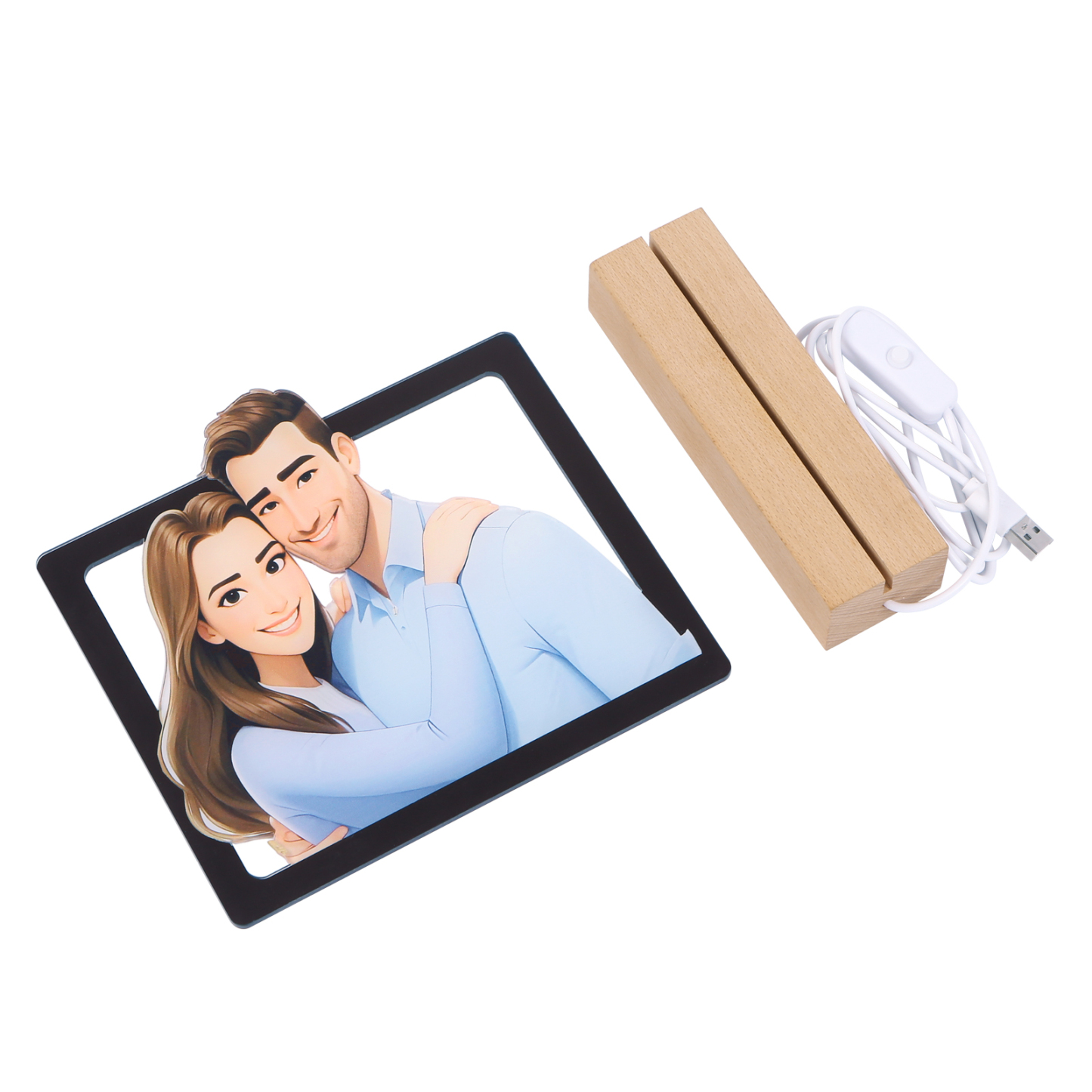 Personalisiertes Foto Acryl Comic-Fotodisplay mit LED-Beleuchtung Licht Schreibtisch Dekoration für Partener Paar