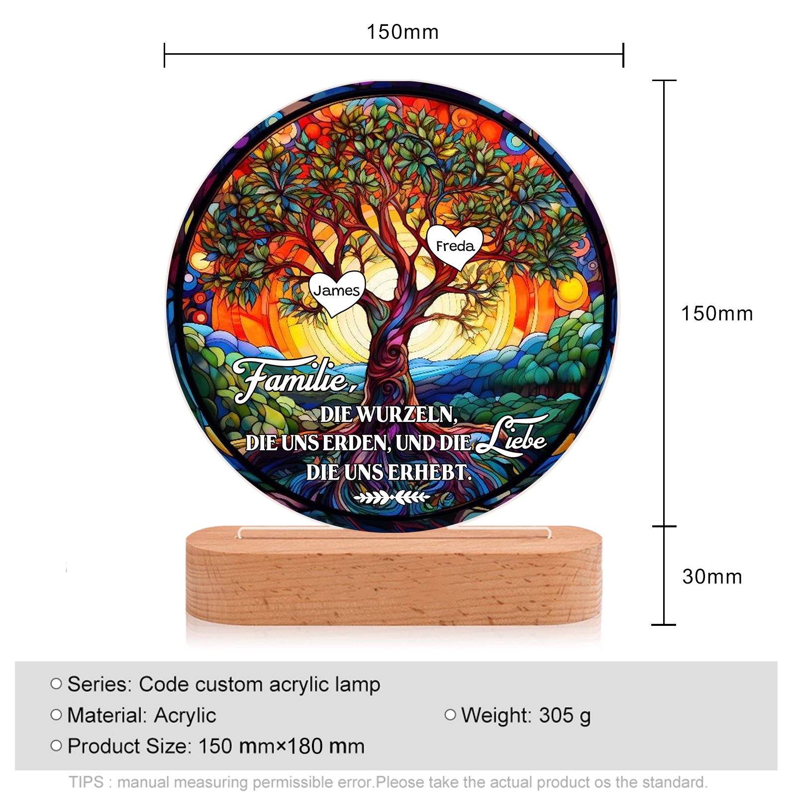 Lebenbaum Licht-Personalisierte 2 Namen Licht mit Gravur "Familie, die Wurzeln, die uns erden, und die Liebe, die uns erhebt"