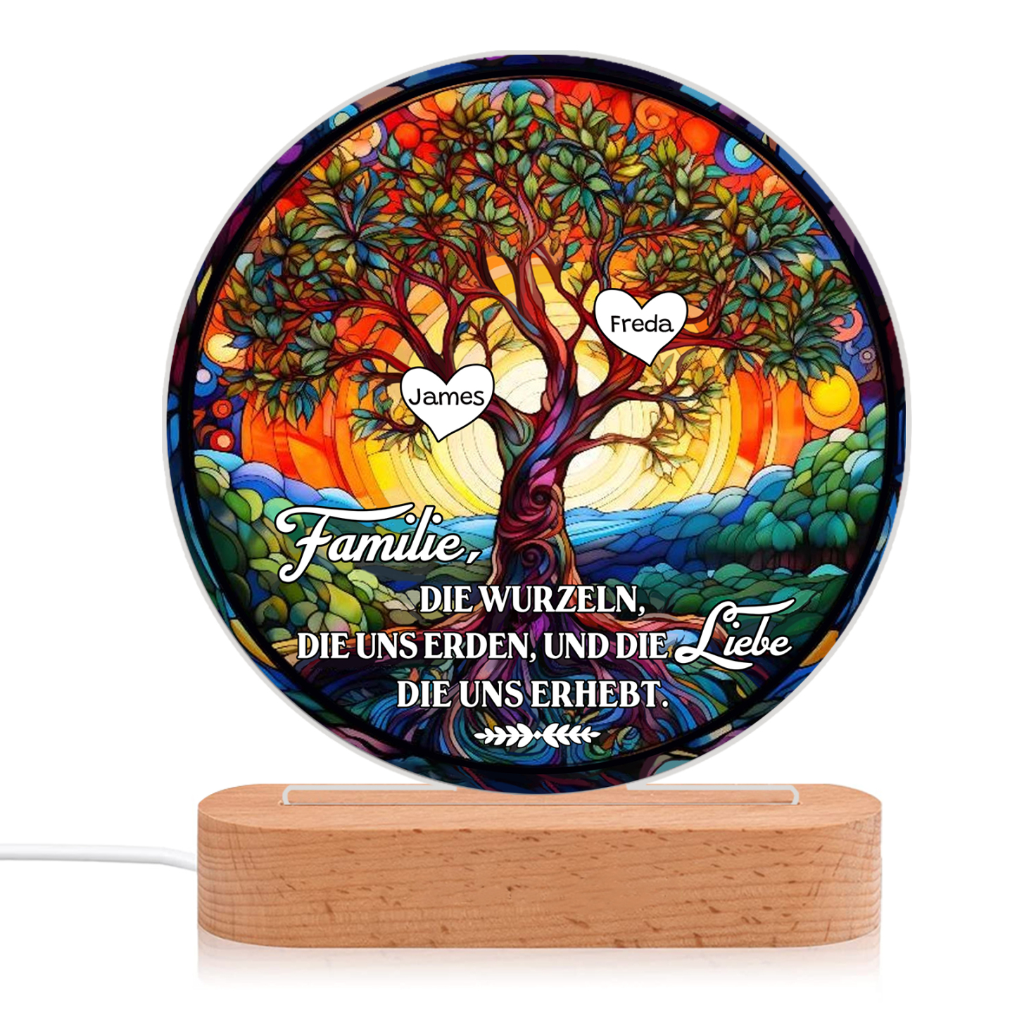Lebenbaum Licht-Personalisierte 2 Namen Licht mit Gravur "Familie, die Wurzeln, die uns erden, und die Liebe, die uns erhebt"