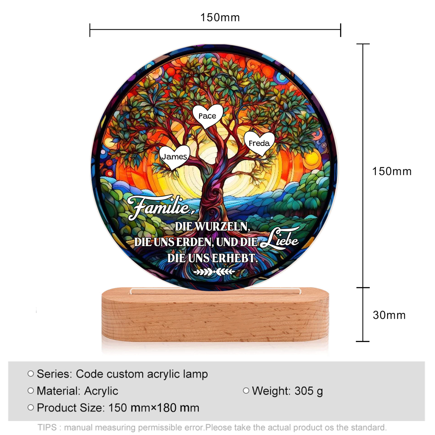 Lebenbaum Licht-Personalisierte 3 Namen Licht mit Gravur "Familie, die Wurzeln, die uns erden, und die Liebe, die uns erhebt"