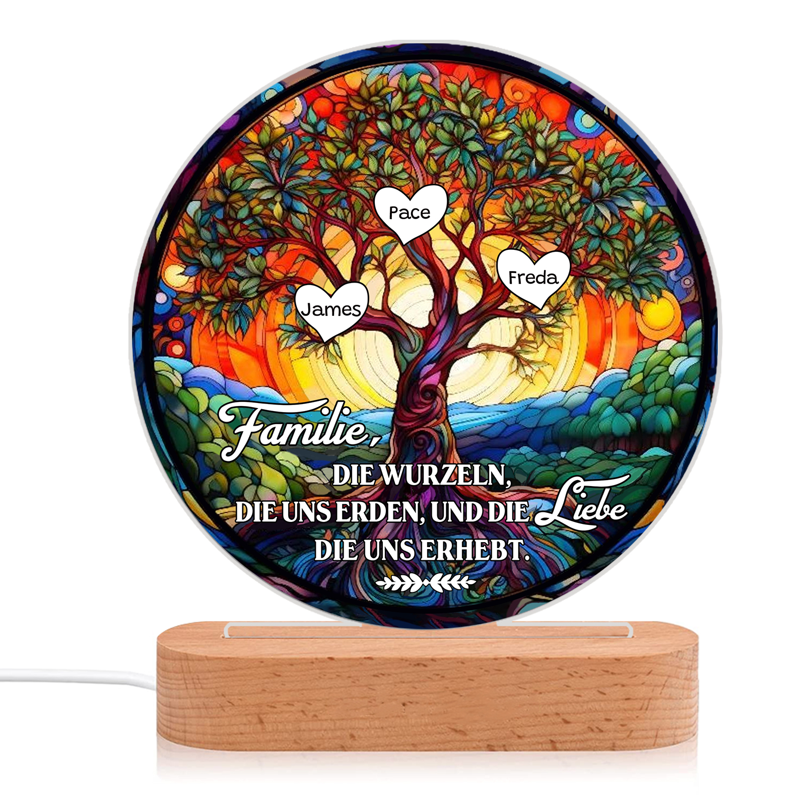 Lebenbaum Licht-Personalisierte 3 Namen Licht mit Gravur "Familie, die Wurzeln, die uns erden, und die Liebe, die uns erhebt"