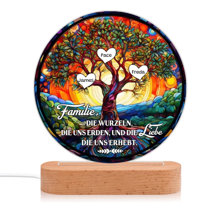 Lebenbaum Licht-Personalisierte 3 Namen Licht mit Gravur "Familie, die Wurzeln, die uns erden, und die Liebe, die uns erhebt"