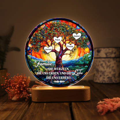Lebenbaum Licht-Personalisierte 4 Namen Licht mit Gravur "Familie, die Wurzeln, die uns erden, und die Liebe, die uns erhebt"