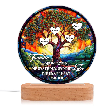 Lebenbaum Licht-Personalisierte 4 Namen Licht mit Gravur "Familie, die Wurzeln, die uns erden, und die Liebe, die uns erhebt"