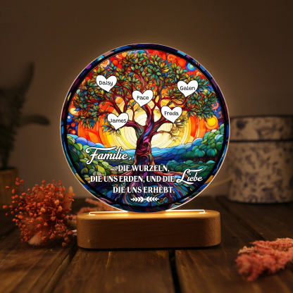 Lebenbaum Licht-Personalisierte 5 Namen Licht mit Gravur "Familie, die Wurzeln, die uns erden, und die Liebe, die uns erhebt"