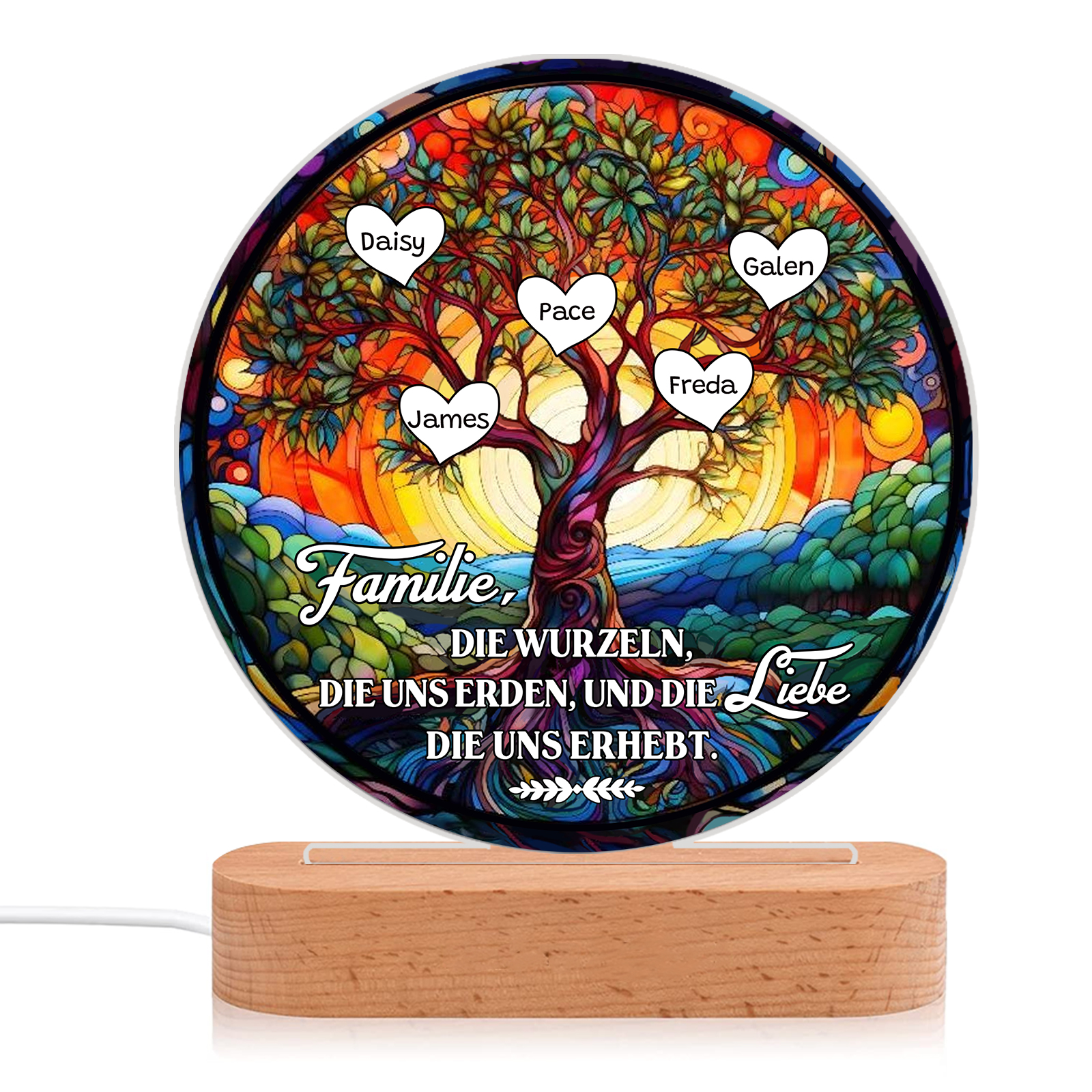 Lebenbaum Licht-Personalisierte 5 Namen Licht mit Gravur "Familie, die Wurzeln, die uns erden, und die Liebe, die uns erhebt"