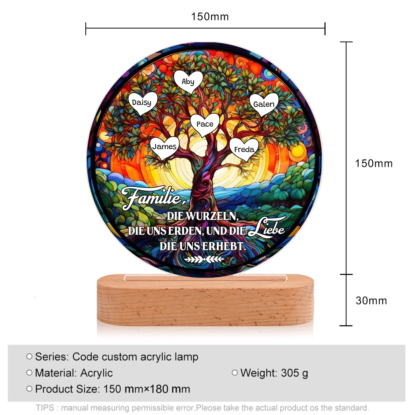Lebenbaum Licht-Personalisierte 6 Namen Licht mit Gravur "Familie, die Wurzeln, die uns erden, und die Liebe, die uns erhebt"